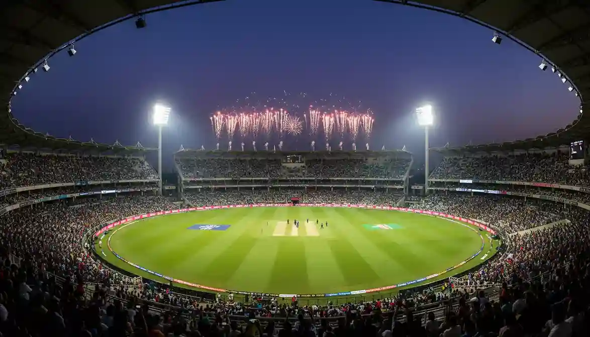 Groot cricket stadion tijdens IPL toernooi - grootste cricket competitie ter wereld