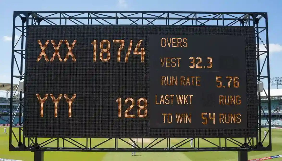 Cricket scorebord tijdens live wedstrijd - real-time odds en statistieken