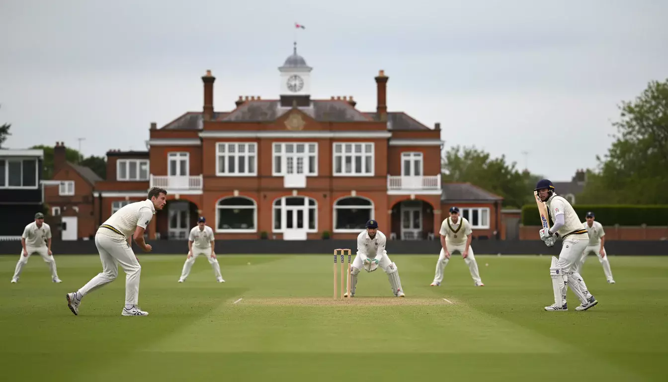 Cricketspelers in witte kleding op een test cricket veld tijdens een vijfdaagse wedstrijd