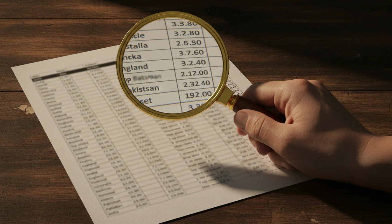 Vergrootglas boven cricket odds op papier symboliseert het zoeken naar waarde in weddenschappen